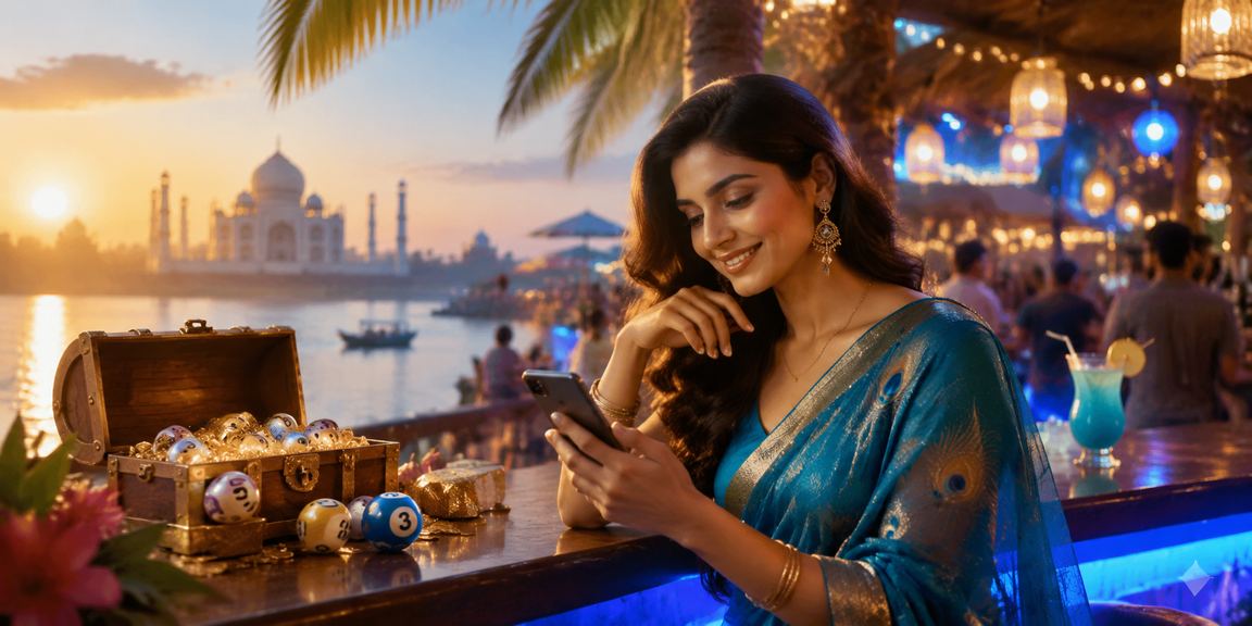 IPL night scene with cricket fans and lottery ticket sales